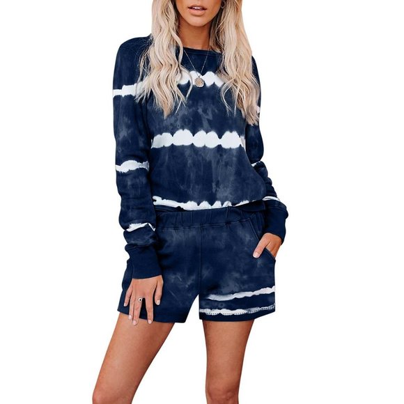 Tie-dyed Stripes Long Sleeve Shorts Lounge Set X LARGE (3036) - Picture 1 of 11